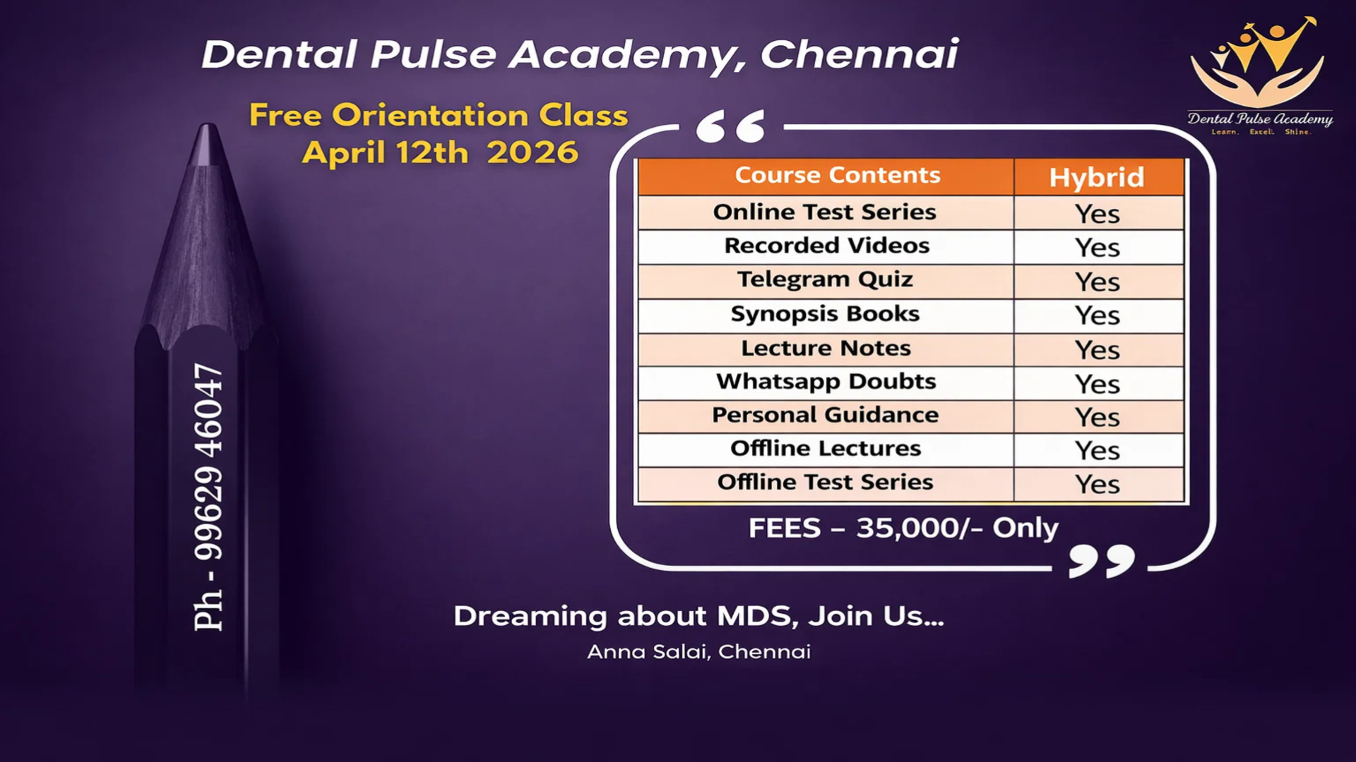 📢 NOTICE TO STUDENTS – Dental Pulse Academy, Chennai
