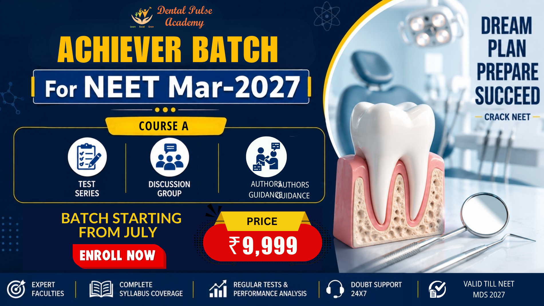 Achievers Batch for NEET- Mar 2027 (Course A) Fee: 9,999/- Rs