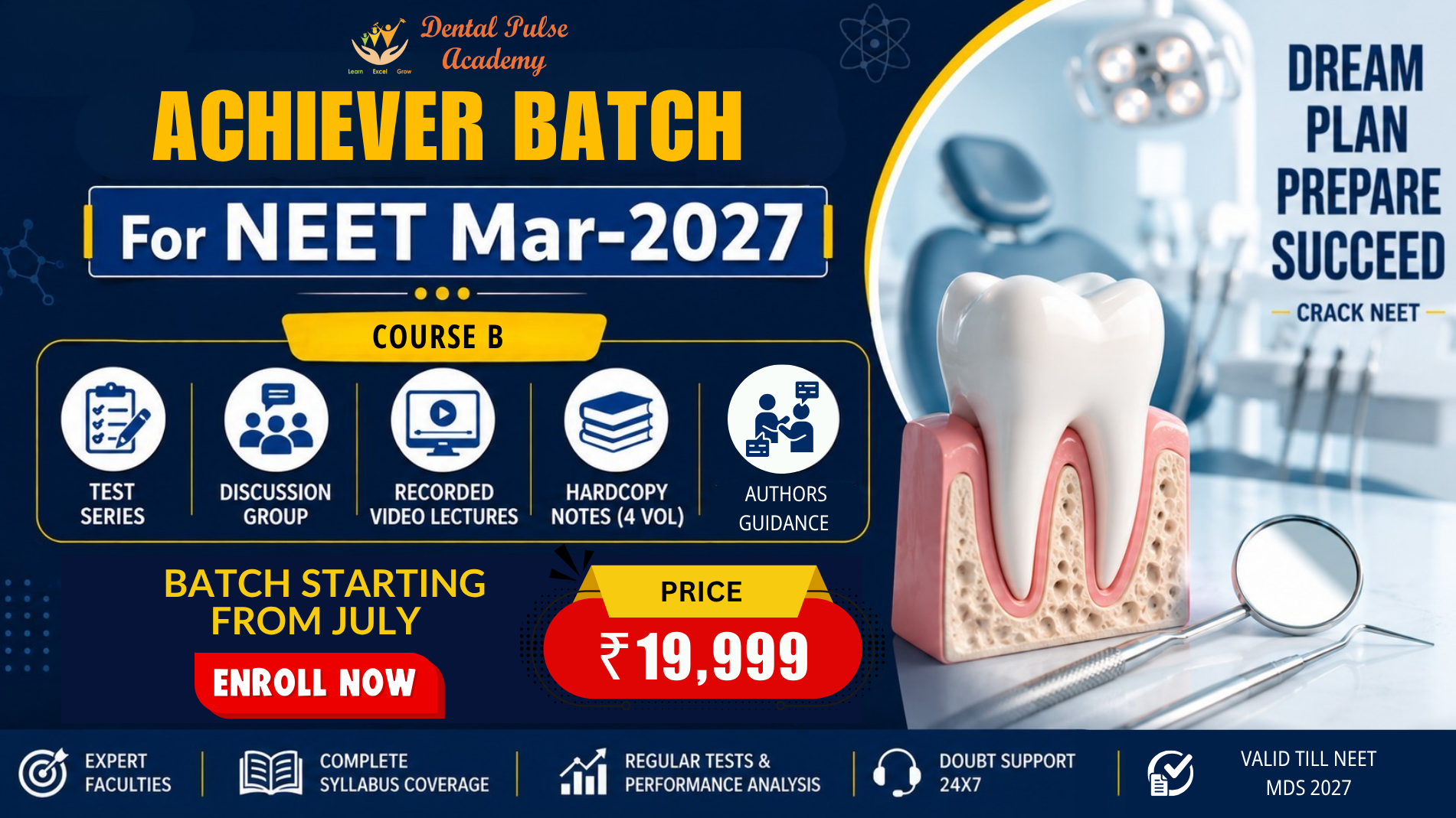 Achievers Batch for NEET- Mar 2027 (Course B) Fee: 19,999/- Rs
