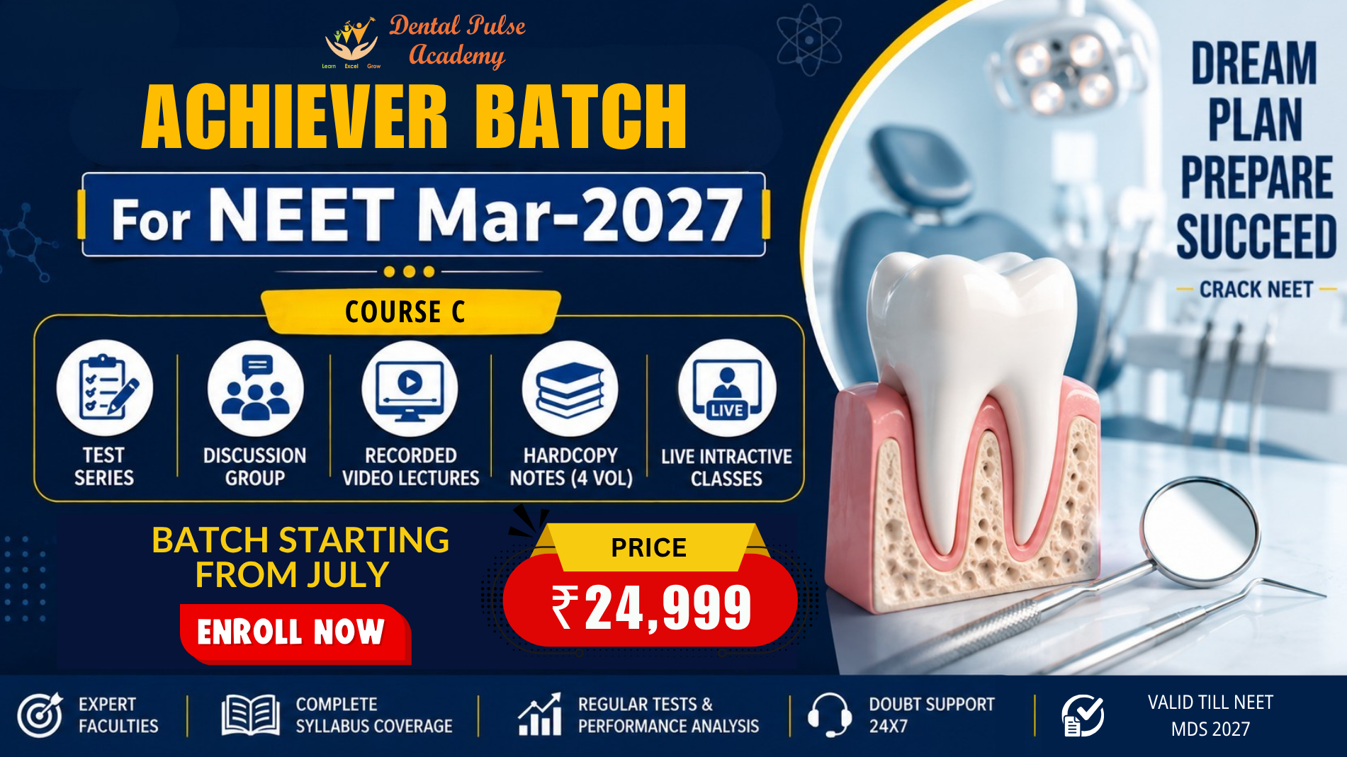 Achievers Batch for NEET- Mar 2027 (Course C) Fee: 24,999/- Rs